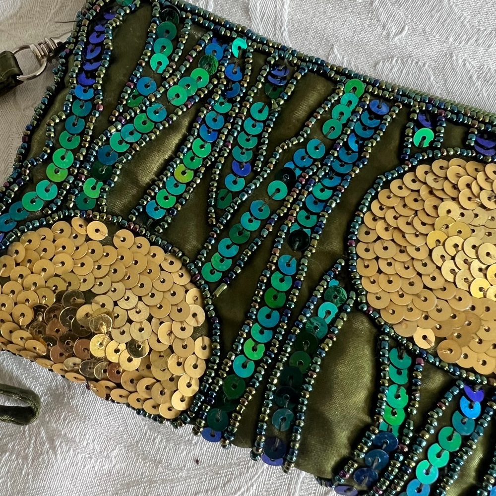 Teal Sequence Evening Clutch Abstract Gold Circle… - image 2